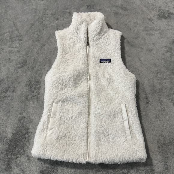Patagonia Vest Jacket Adult XS White Fuzzy Fleece Los Gatos Outdoors Logo Womens - Picture 1 of 6